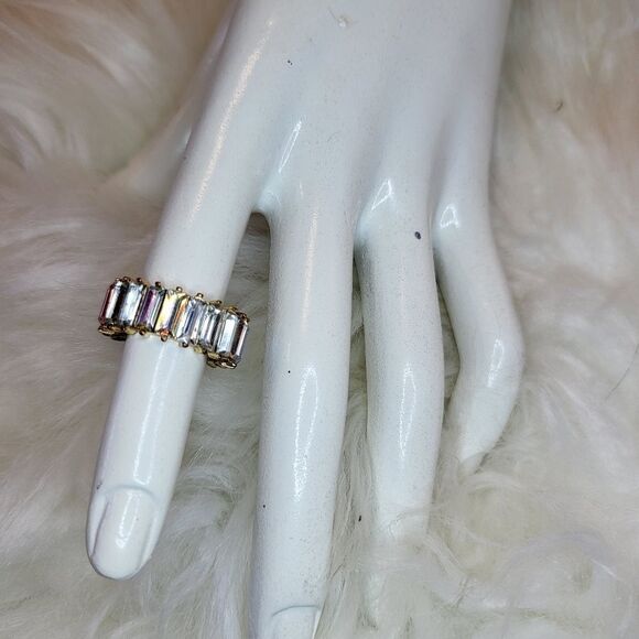 Pink & clear Swarovski crystals gold eternity band sz 7 - Picture 3 of 4